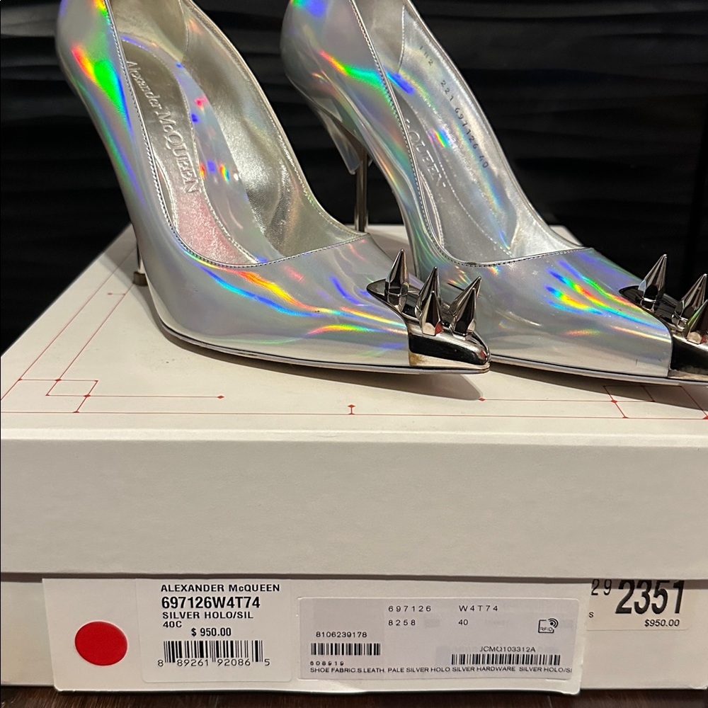 Alexander McQueen Iridescent Silver Heels